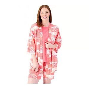 Cuddl Duds Cotton Core Open Front Topper Coral/CoralPtwk,XL A588690